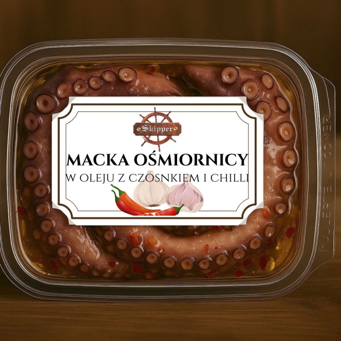 MACKA OŚMIORNICY W OLEJU Z CZOSNKIEM I CHILLI 200G (1)