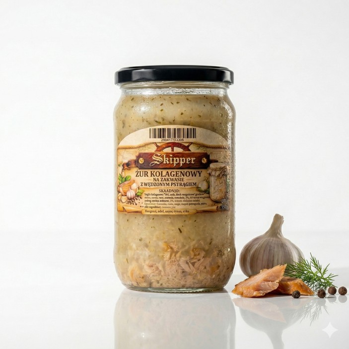 ŻUR KOLAGENOWY NA ZAKWASIE Z WĘDZONYM PSTRĄGIEM  700 ml (1)