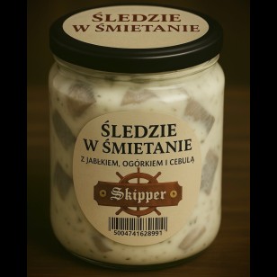  ŚLEDŹ W ŚMIETANIE Z JABŁKIEM, CEBULA I OGÓRKIEM 350 ML