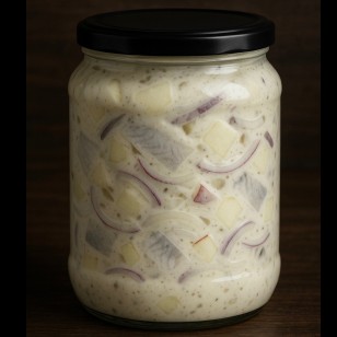  ŚLEDŹ W ŚMIETANIE Z JABŁKIEM, CEBULA I OGÓRKIEM 350 ML