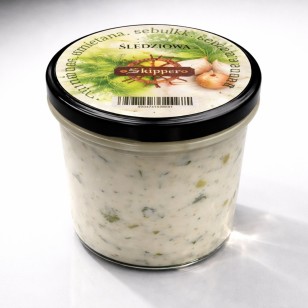  ŚLEDŹ W ŚMIETANIE Z JABŁKIEM, CEBULA I OGÓRKIEM 350 ML